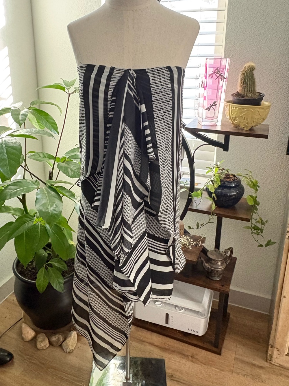 MM Couture by Miss Me Black & White Strapless Asymmetric High Low Midi Dress NWT